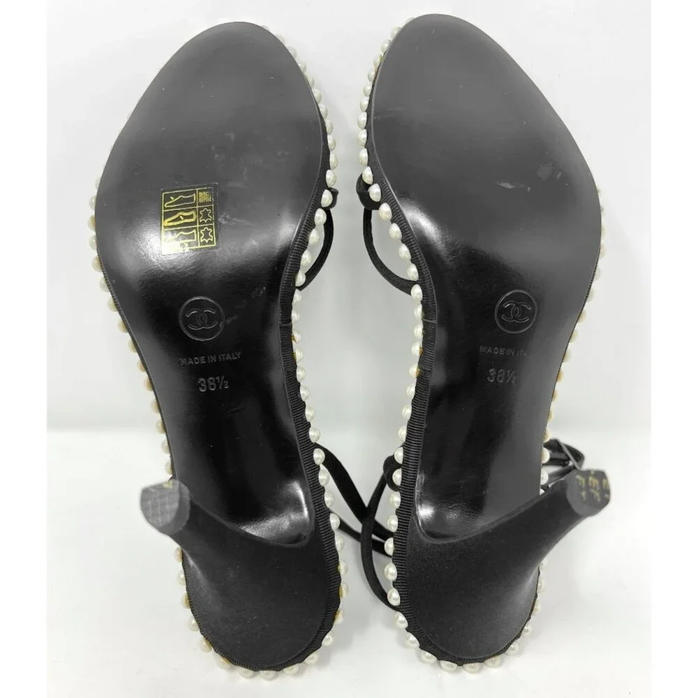 Chanel 2004 Vintage Heels‎ Black Satin Pearl 38.5 Y2K Karl Lagerfeld - Picture 8 of 10